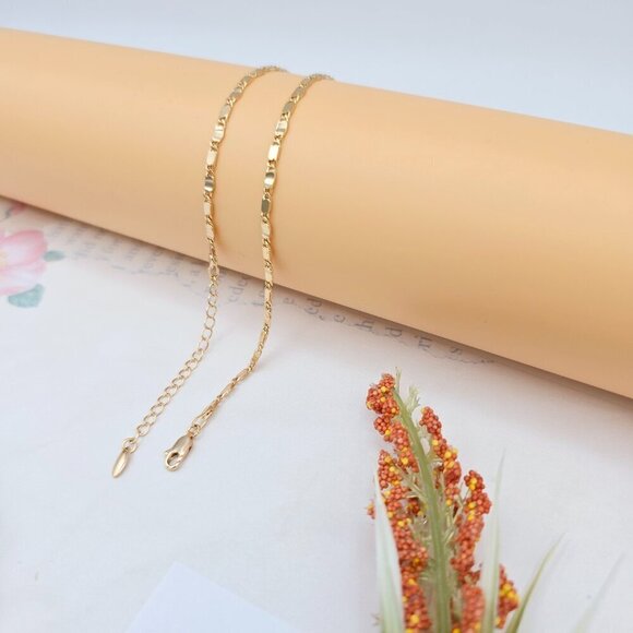Rose Gold Flat Link Chain Necklace – 45+5cm / 17.7+2 Inch Adjustable, XPNL0021 - Picture 7 of 11
